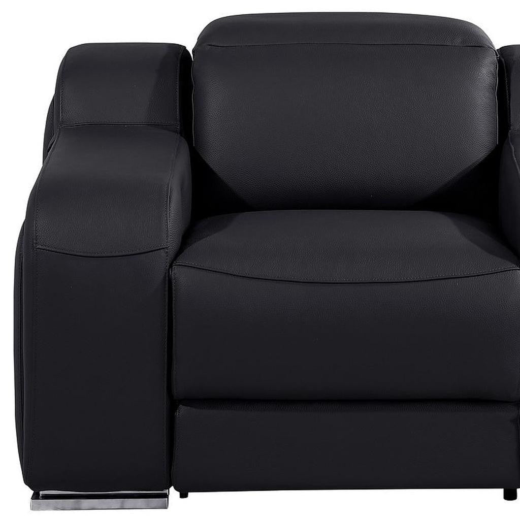 41" Black Italian Leather Wall Hugger Recliner With USB-Recliners-DECOROLALA
