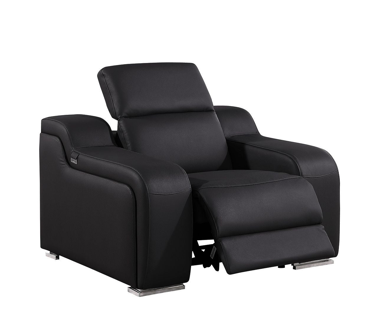 41" Black Italian Leather Wall Hugger Recliner With USB-Recliners-DECOROLALA