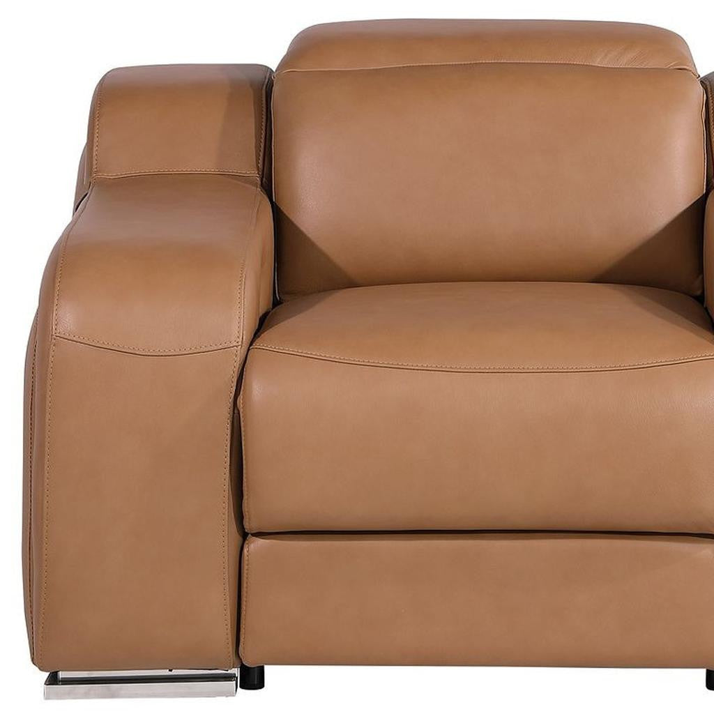 41" Chestnut Italian Leather Wall Hugger Recliner With USB-Recliners-DECOROLALA