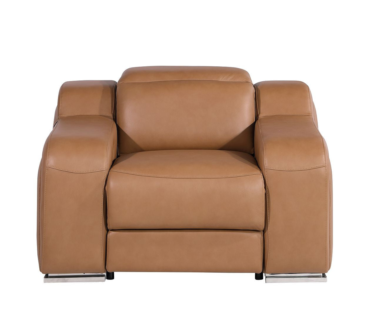 41" Chestnut Italian Leather Wall Hugger Recliner With USB-Recliners-DECOROLALA