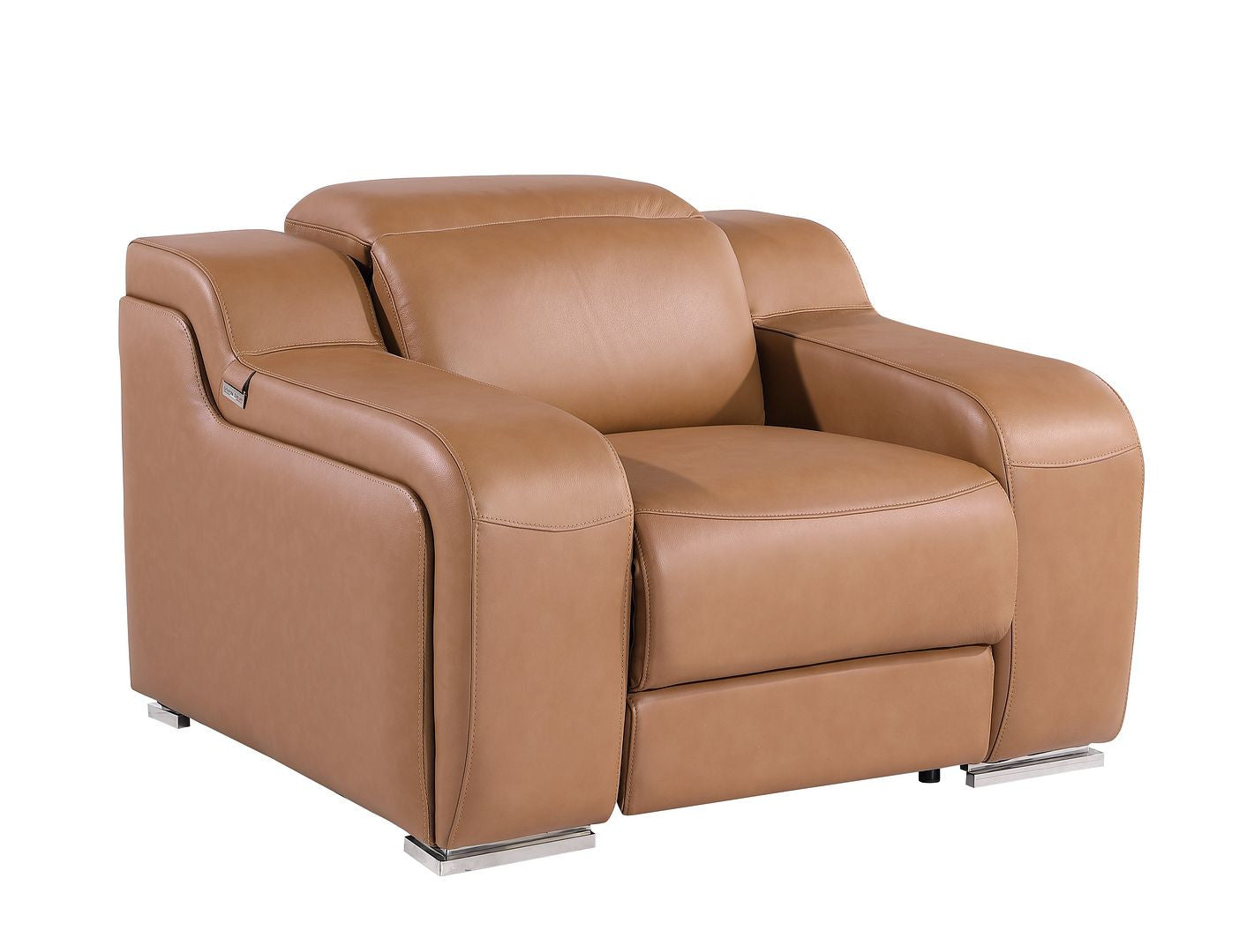 41" Chestnut Italian Leather Wall Hugger Recliner With USB-Recliners-DECOROLALA
