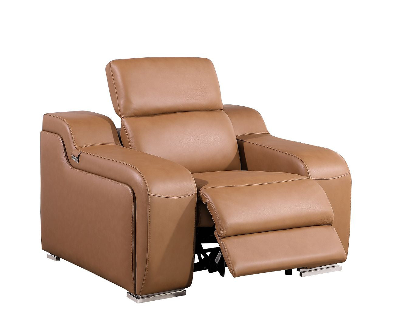41" Chestnut Italian Leather Wall Hugger Recliner With USB-Recliners-DECOROLALA