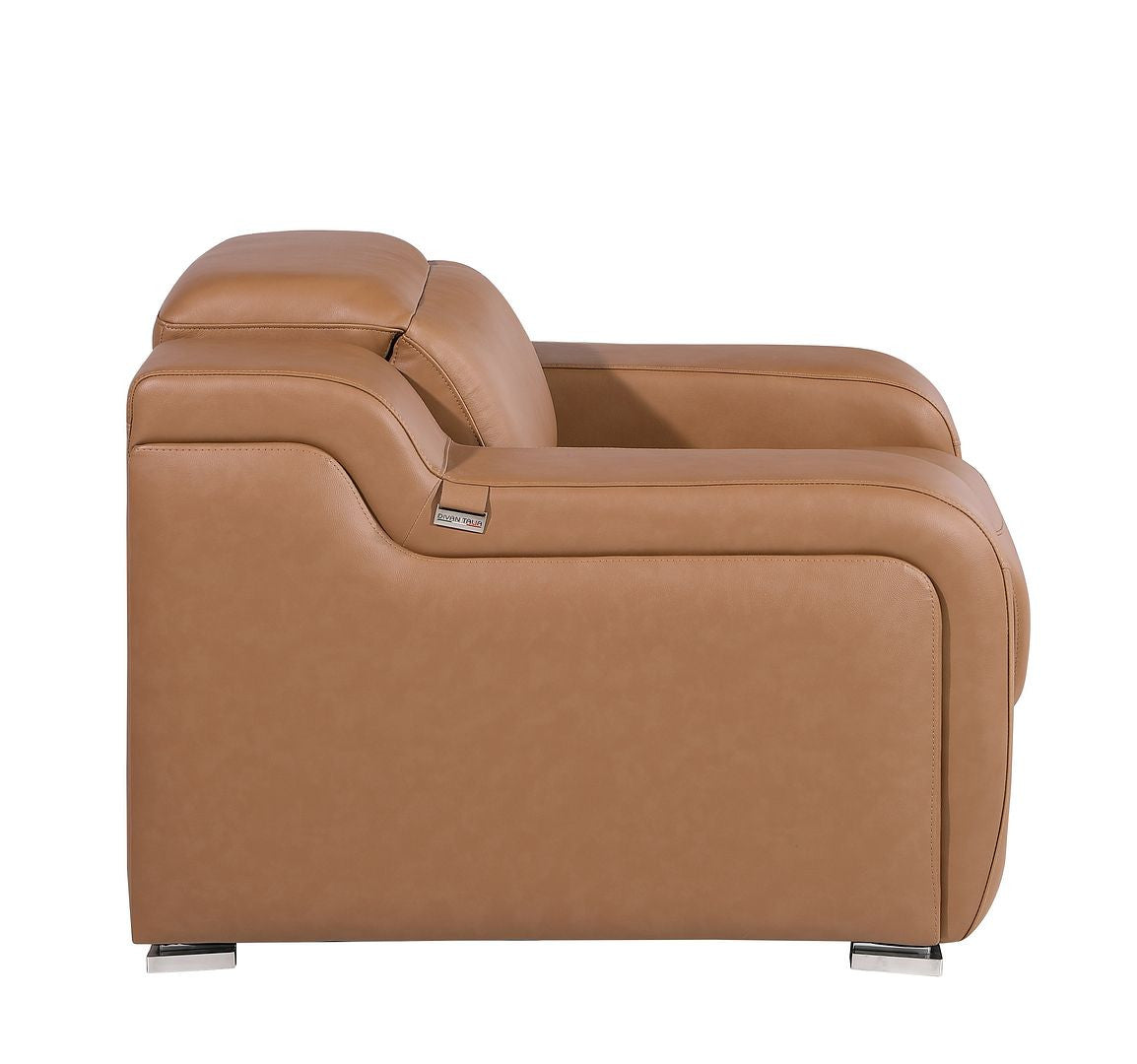 41" Chestnut Italian Leather Wall Hugger Recliner With USB-Recliners-DECOROLALA