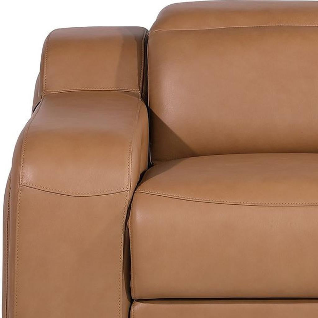 41" Chestnut Italian Leather Wall Hugger Recliner With USB-Recliners-DECOROLALA