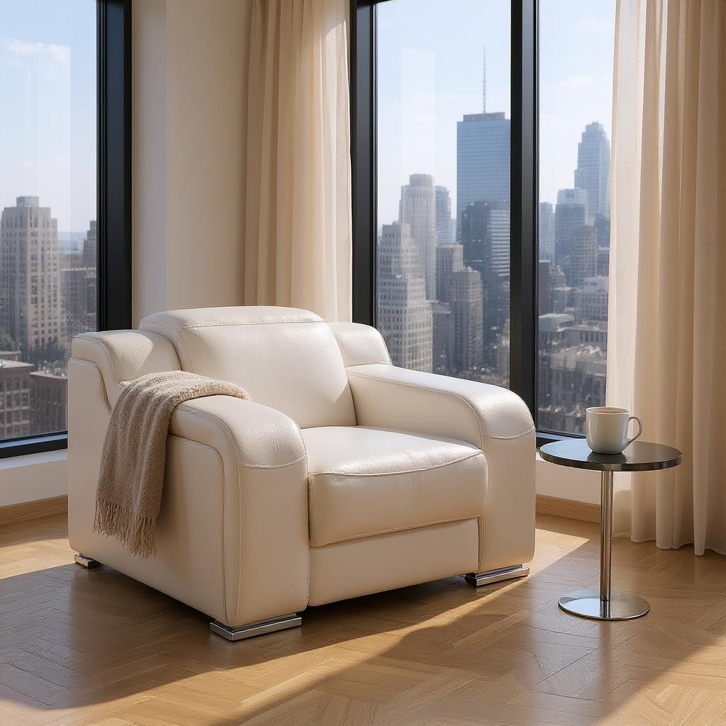 41" White Italian Leather Wall Hugger Recliner With USB-Recliners-DECOROLALA