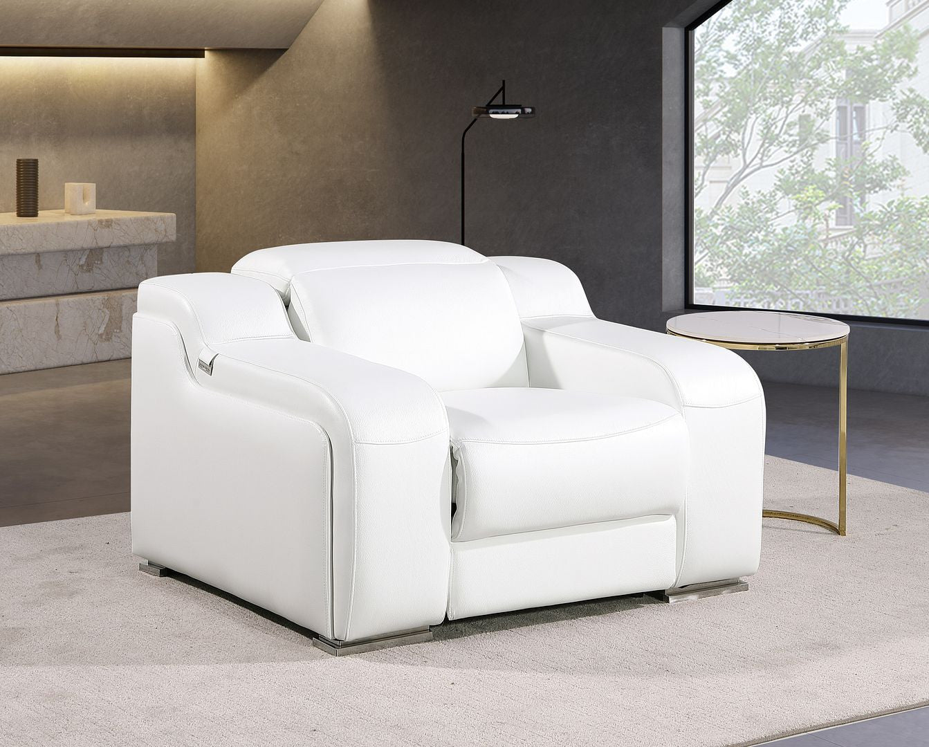 41" White Italian Leather Wall Hugger Recliner With USB-Recliners-DECOROLALA