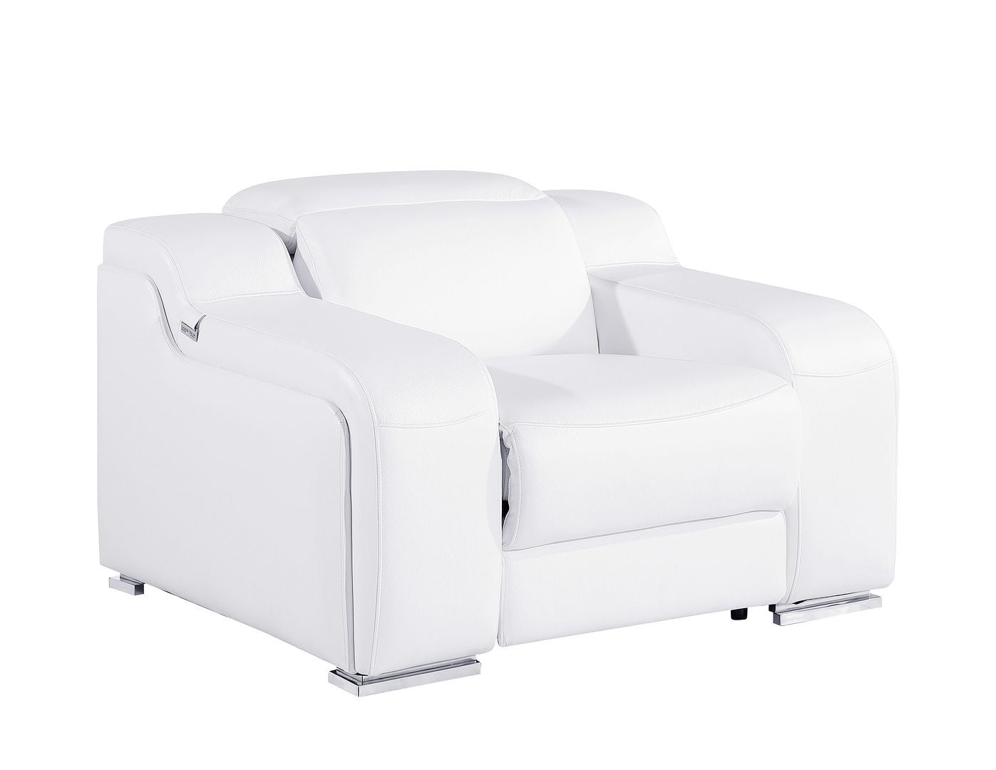 41" White Italian Leather Wall Hugger Recliner With USB-Recliners-DECOROLALA