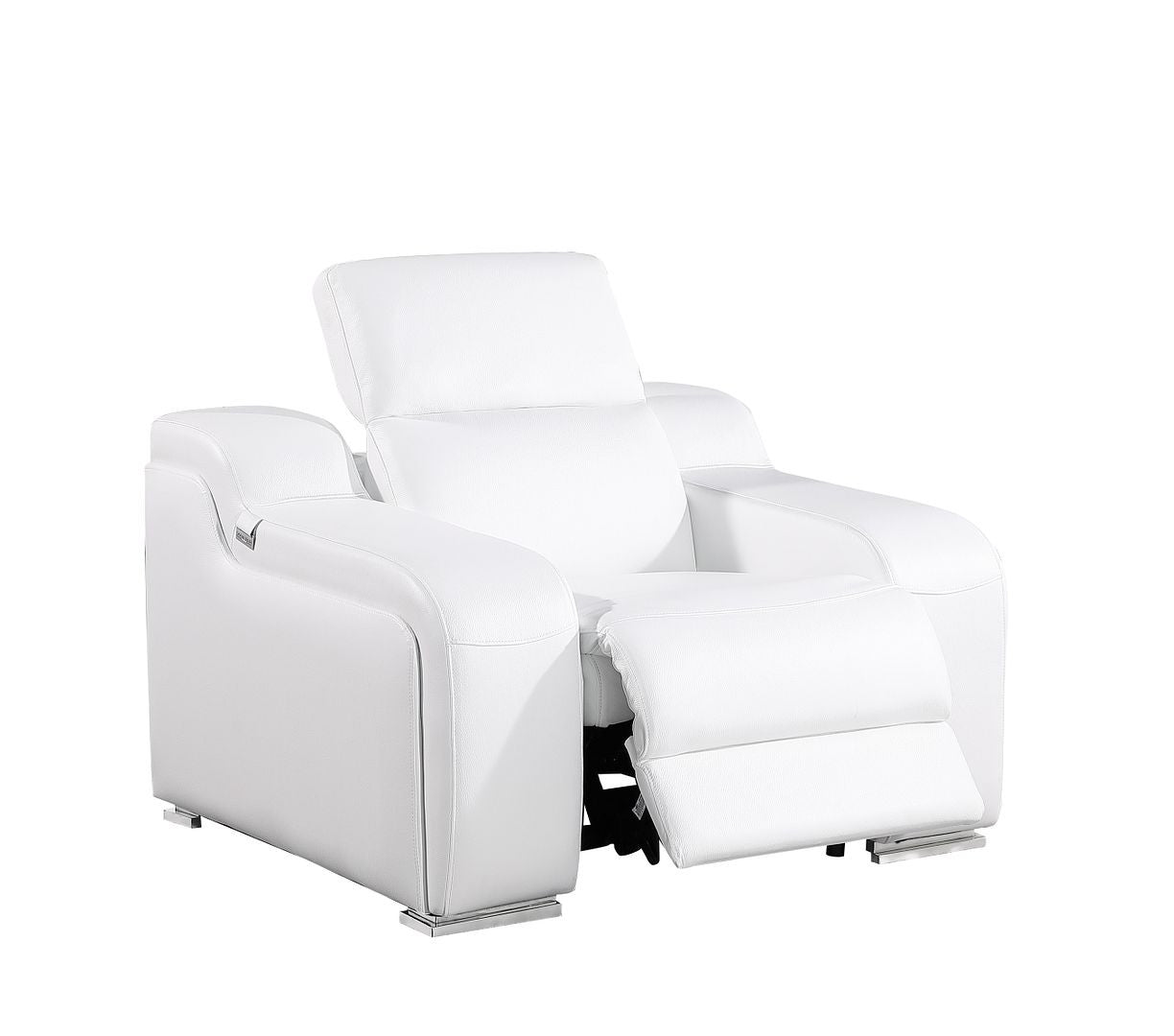 41" White Italian Leather Wall Hugger Recliner With USB-Recliners-DECOROLALA