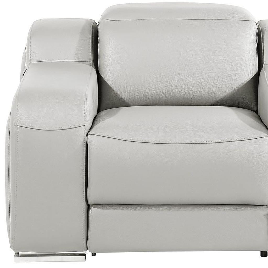 41" Light Gray Italian Leather Wall Hugger Recliner With USB-Recliners-DECOROLALA