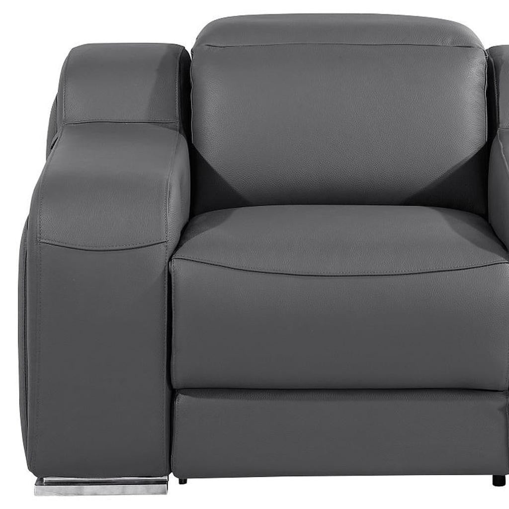 41" Dark Gray Italian Leather Wall Hugger Recliner With USB-Recliners-DECOROLALA