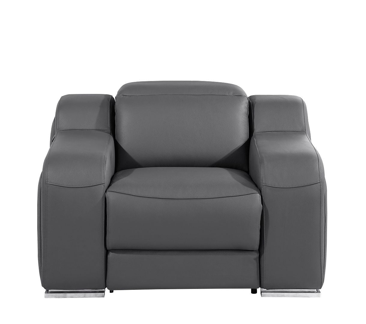 41" Dark Gray Italian Leather Wall Hugger Recliner With USB-Recliners-DECOROLALA