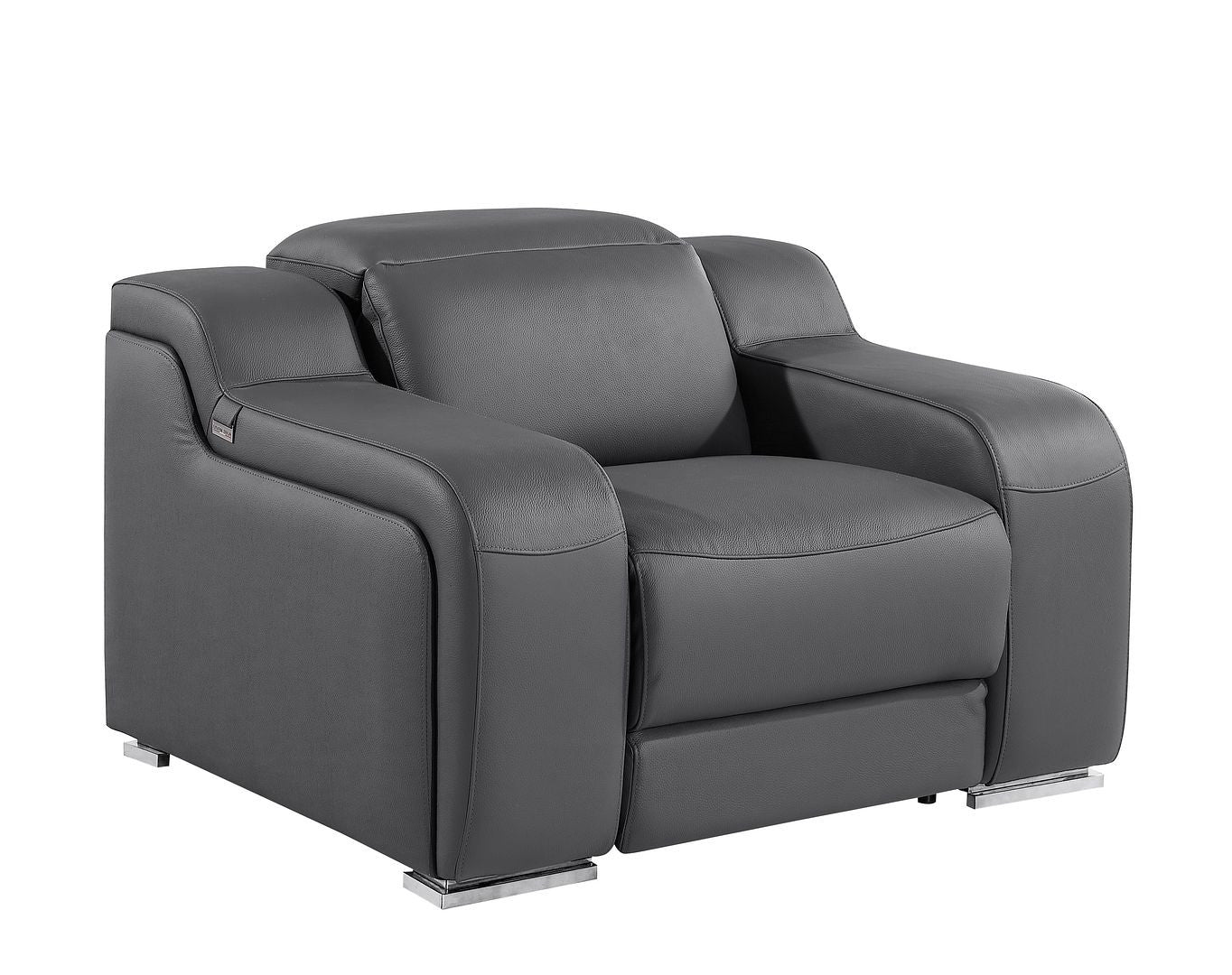 41" Dark Gray Italian Leather Wall Hugger Recliner With USB-Recliners-DECOROLALA