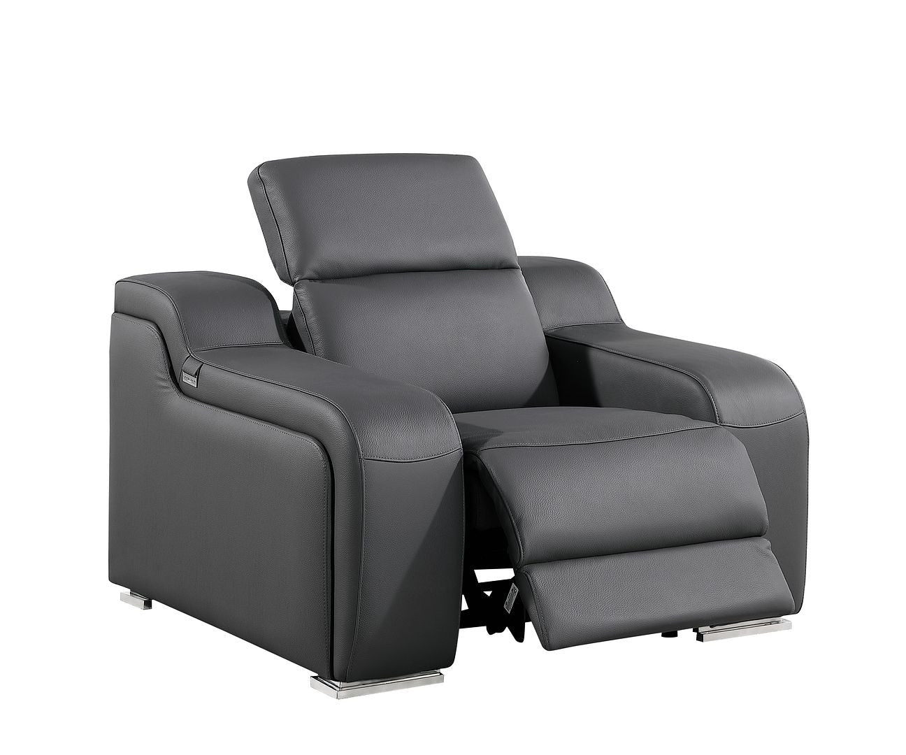 41" Dark Gray Italian Leather Wall Hugger Recliner With USB-Recliners-DECOROLALA