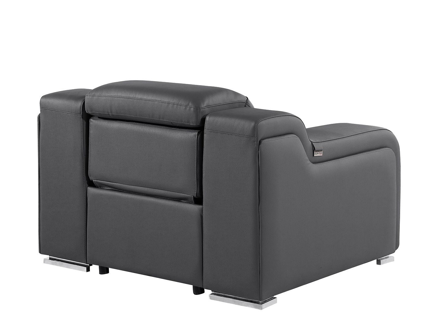 41" Dark Gray Italian Leather Wall Hugger Recliner With USB-Recliners-DECOROLALA
