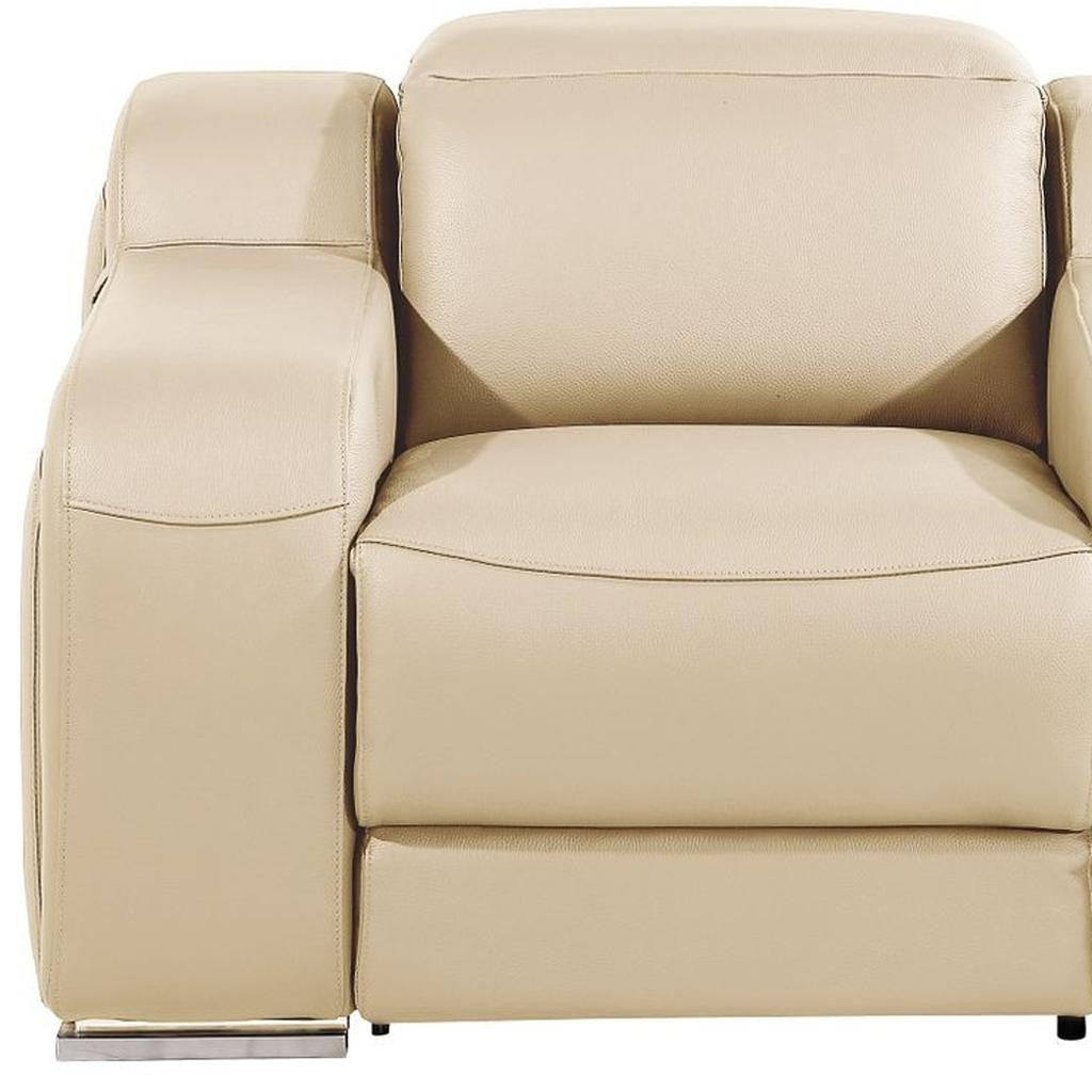 41" Beige Italian Leather Wall Hugger Recliner With USB-Recliners-DECOROLALA