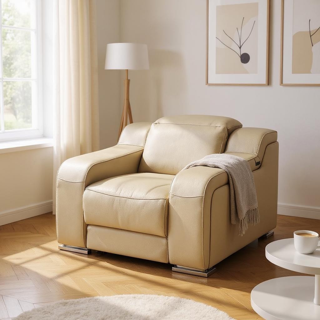41" Beige Italian Leather Wall Hugger Recliner With USB-Recliners-DECOROLALA
