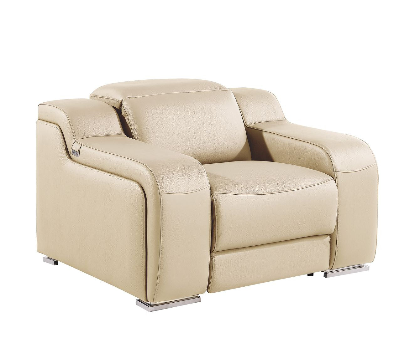 41" Beige Italian Leather Wall Hugger Recliner With USB-Recliners-DECOROLALA