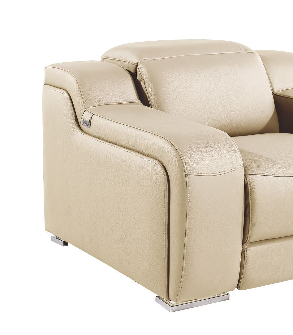 41" Beige Italian Leather Wall Hugger Recliner With USB-Recliners-DECOROLALA