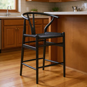 27" Black Solid Wood Counter Height Bar Chair-0