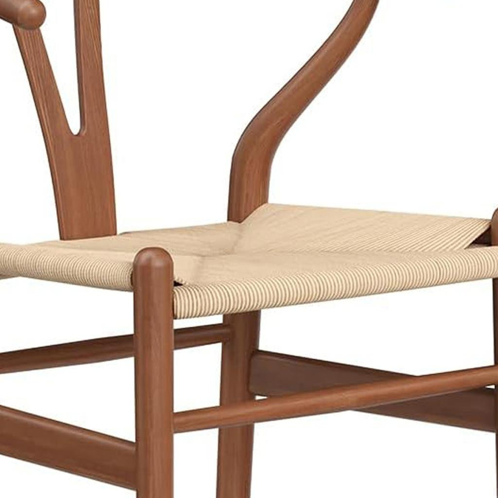 27" Beige and Walnut Solid Wood Counter Height Bar Chair-4