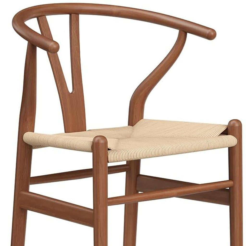 27" Beige and Walnut Solid Wood Counter Height Bar Chair-3