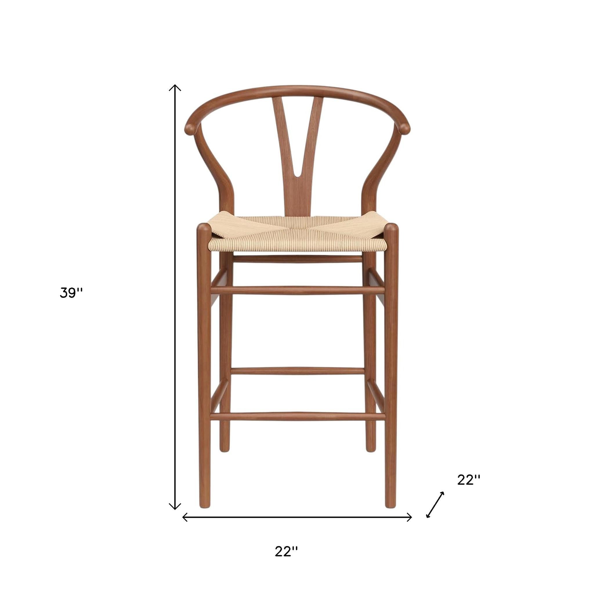 27" Beige and Walnut Solid Wood Counter Height Bar Chair-7