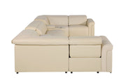 Beige Italian Leather Power Reclining U Shaped Eight Piece Sectional With Console-Sectionals-DECOROLALA