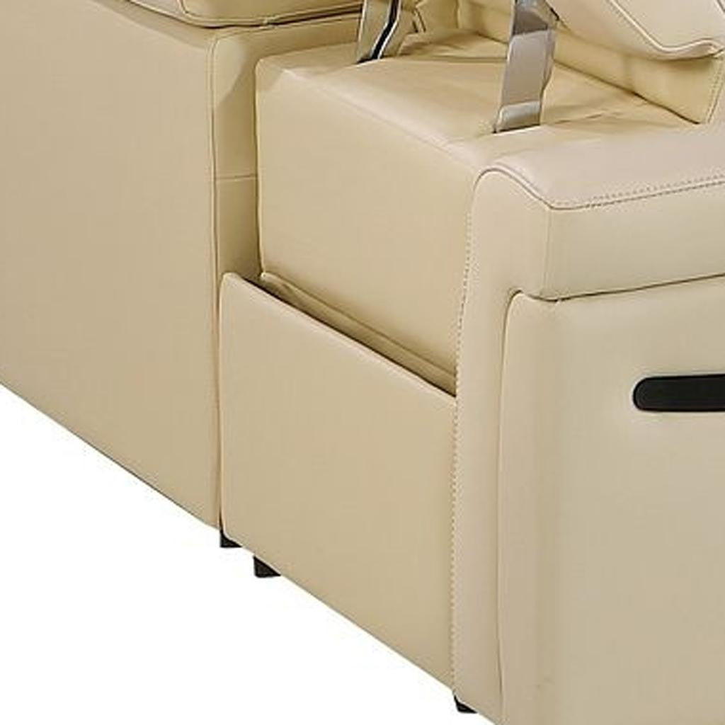 Beige Italian Leather Power Reclining U Shaped Eight Piece Sectional With Console-Sectionals-DECOROLALA