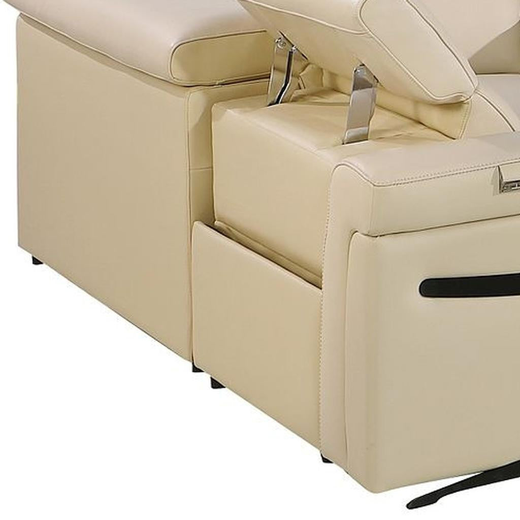 Beige Italian Leather Power Reclining U Shaped Eight Piece Sectional With Console-Sectionals-DECOROLALA