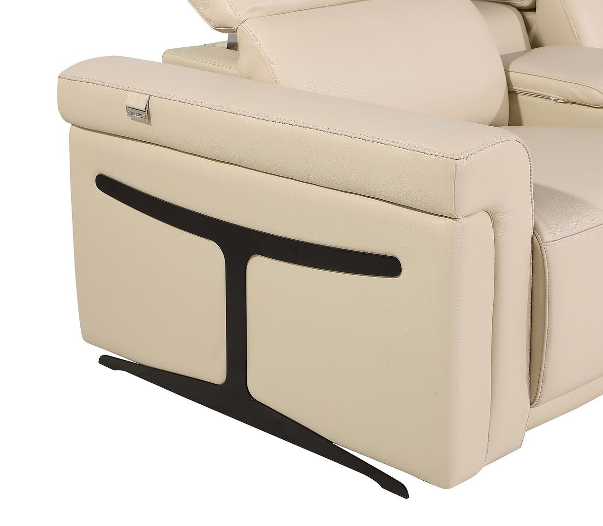 Beige Italian Leather Power Reclining U Shaped Eight Piece Corner Sectional With Console-Sectionals-DECOROLALA
