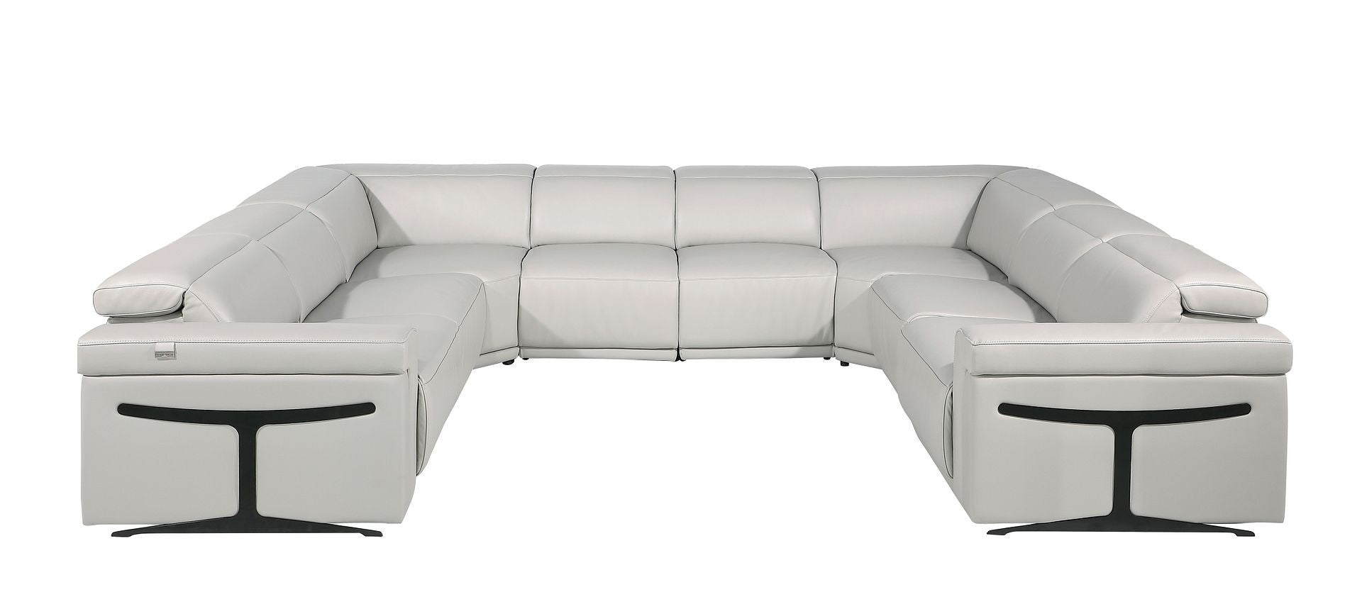 Light Gray Italian Leather Power Reclining U Shaped Eight Piece Corner Sectional With Console-Sectionals-DECOROLALA