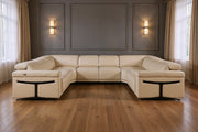 Beige Italian Leather Power Reclining U Shaped Eight Piece Corner Sectional With Console-Sectionals-DECOROLALA
