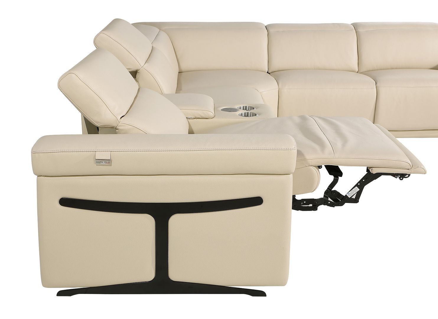 Beige Italian Leather Power Reclining U Shaped Eight Piece Corner Sectional With Console-Sectionals-DECOROLALA