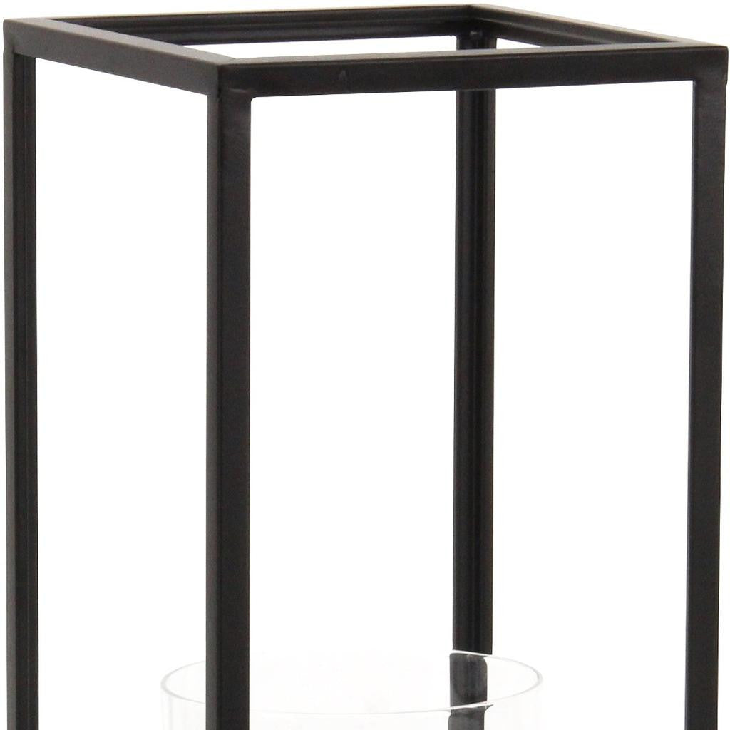 16" Black And Clear Metal And Glass Tabletop Candle Holder-Candle Holders-DECOROLALA