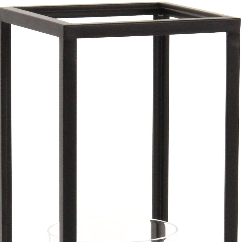 13" Black And Clear Metal And Glass Tabletop Candle Holder-Candle Holders-DECOROLALA