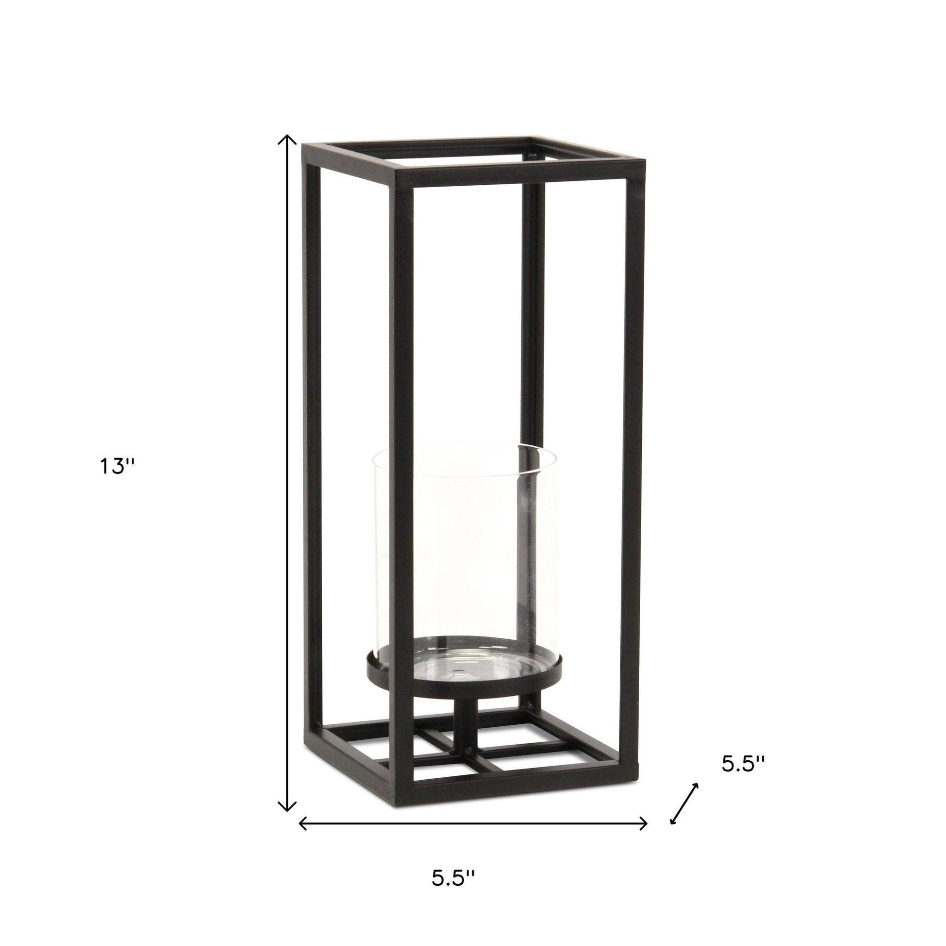 13" Black And Clear Metal And Glass Tabletop Candle Holder-Candle Holders-DECOROLALA