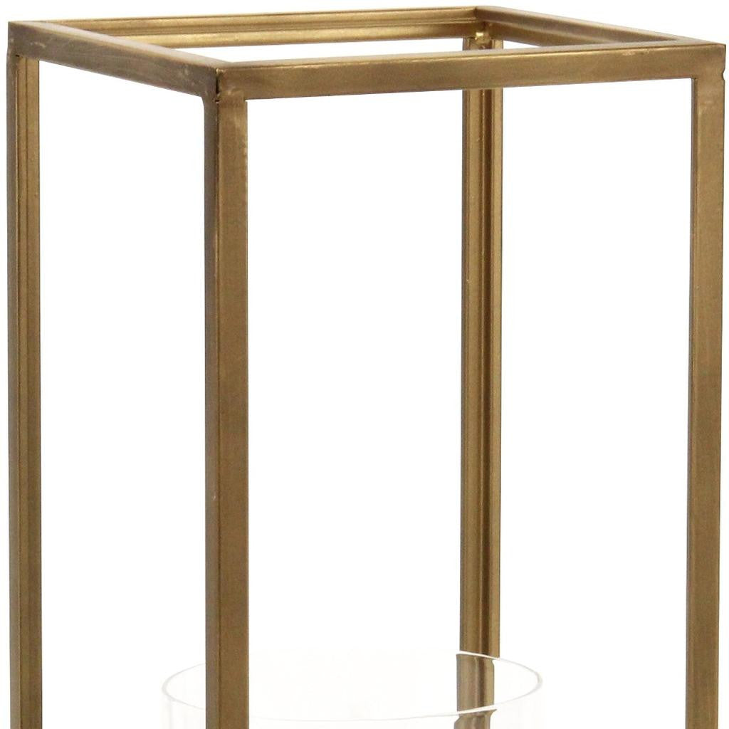 16" Clear And Gold Metal And Glass Tabletop Candle Holder-Candle Holders-DECOROLALA