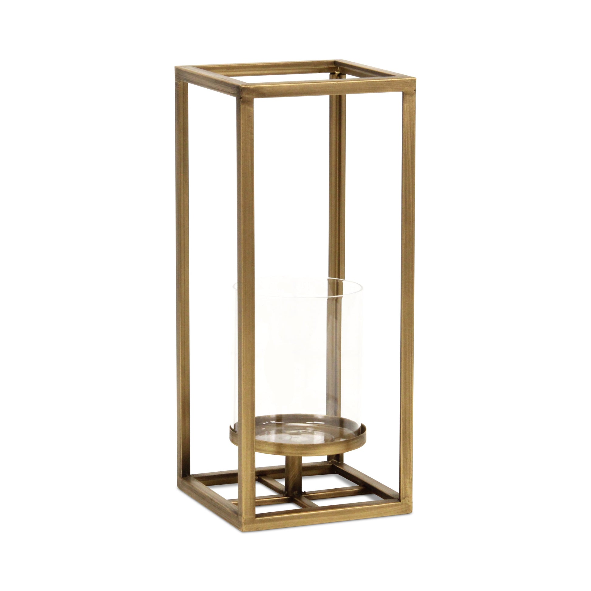 13" Gold And Clear Metal And Glass Tabletop Candle Holder-Candle Holders-DECOROLALA