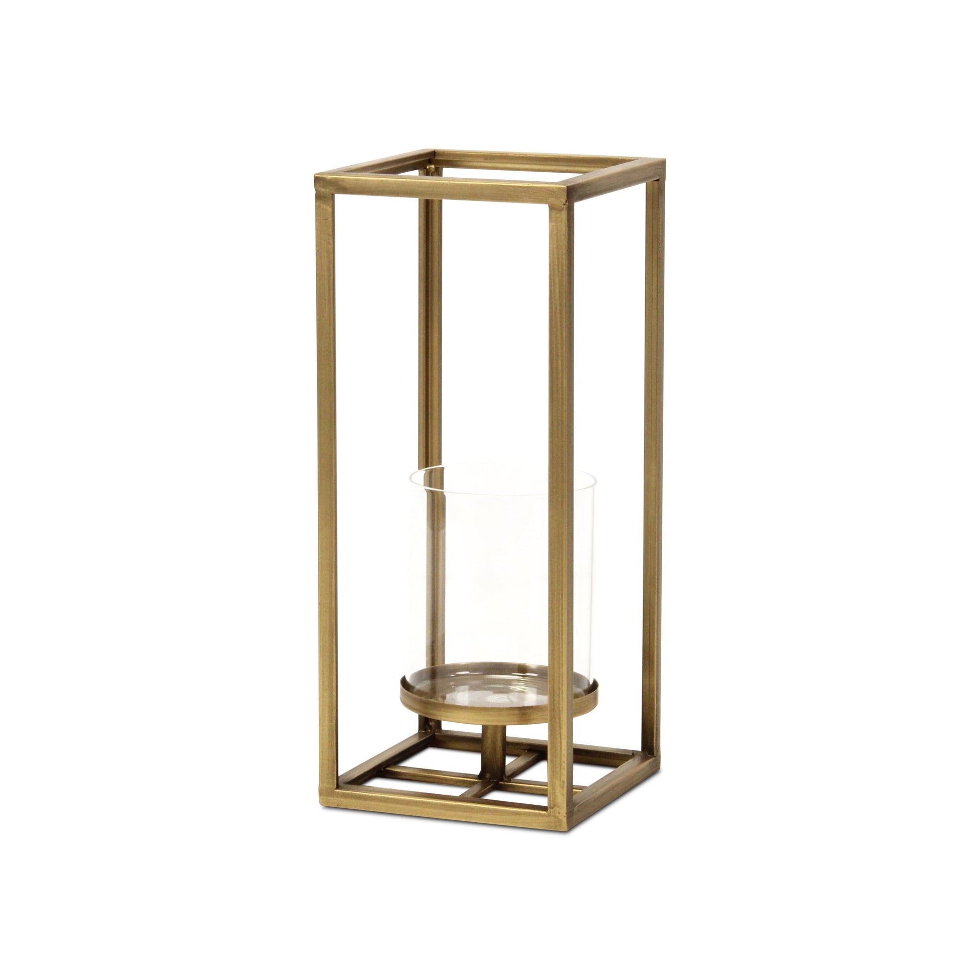 13" Gold And Clear Metal And Glass Tabletop Candle Holder-Candle Holders-DECOROLALA
