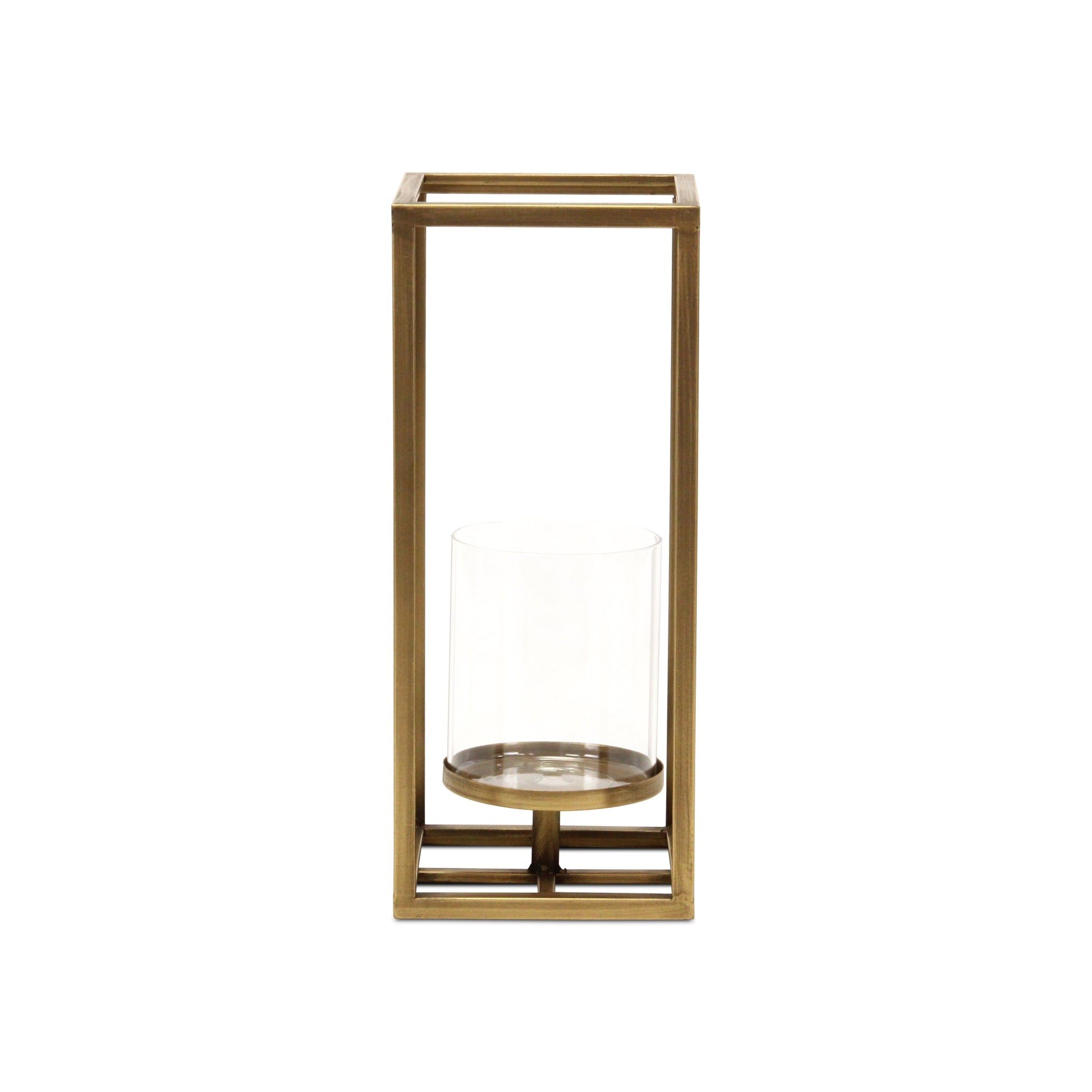 13" Gold And Clear Metal And Glass Tabletop Candle Holder-Candle Holders-DECOROLALA