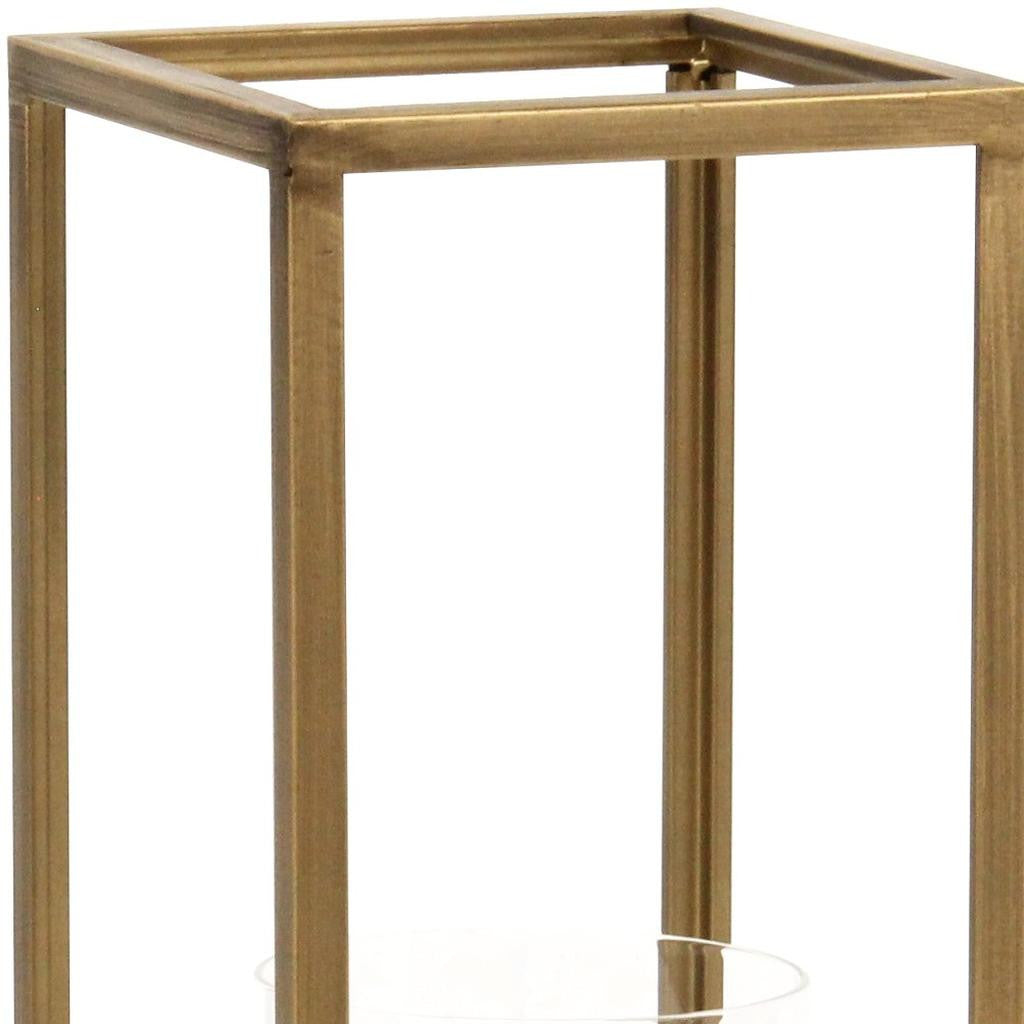 13" Gold And Clear Metal And Glass Tabletop Candle Holder-Candle Holders-DECOROLALA