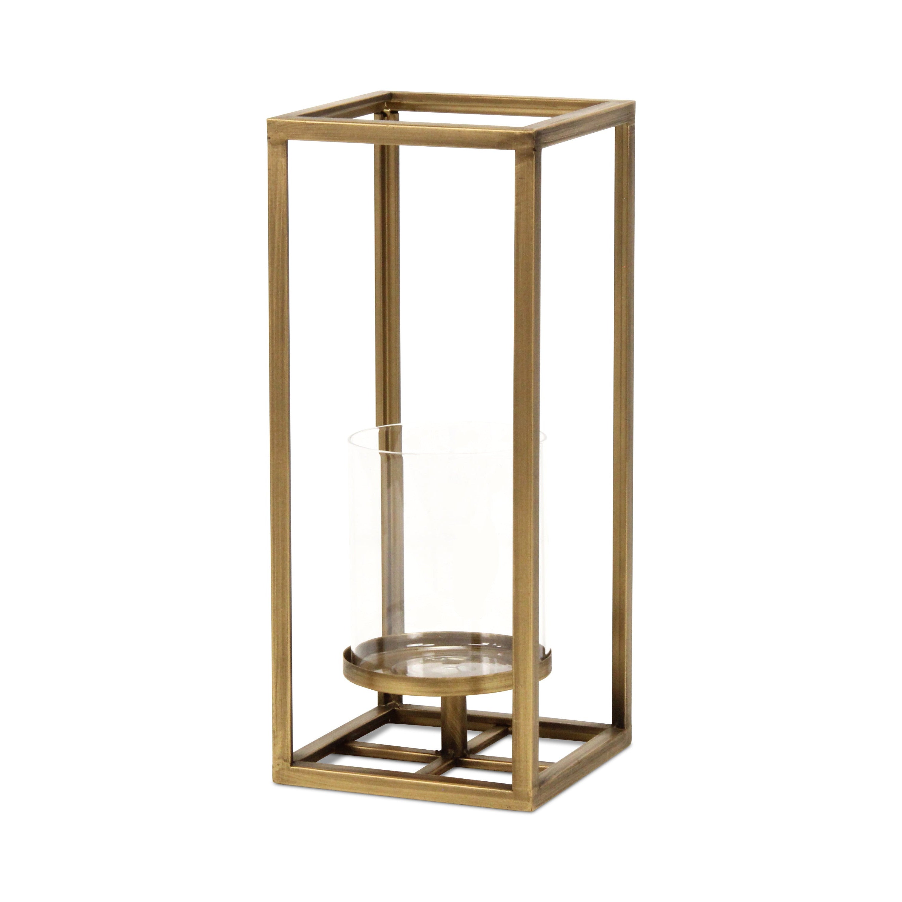 13" Gold And Clear Metal And Glass Tabletop Candle Holder-Candle Holders-DECOROLALA
