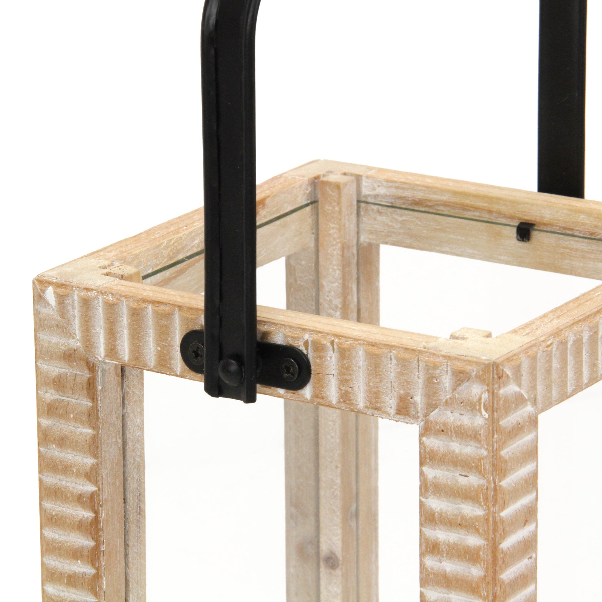 16" Clear And Natural Glass And Solid Wood Tabletop Lantern Candle Holder-Candle Holders-DECOROLALA