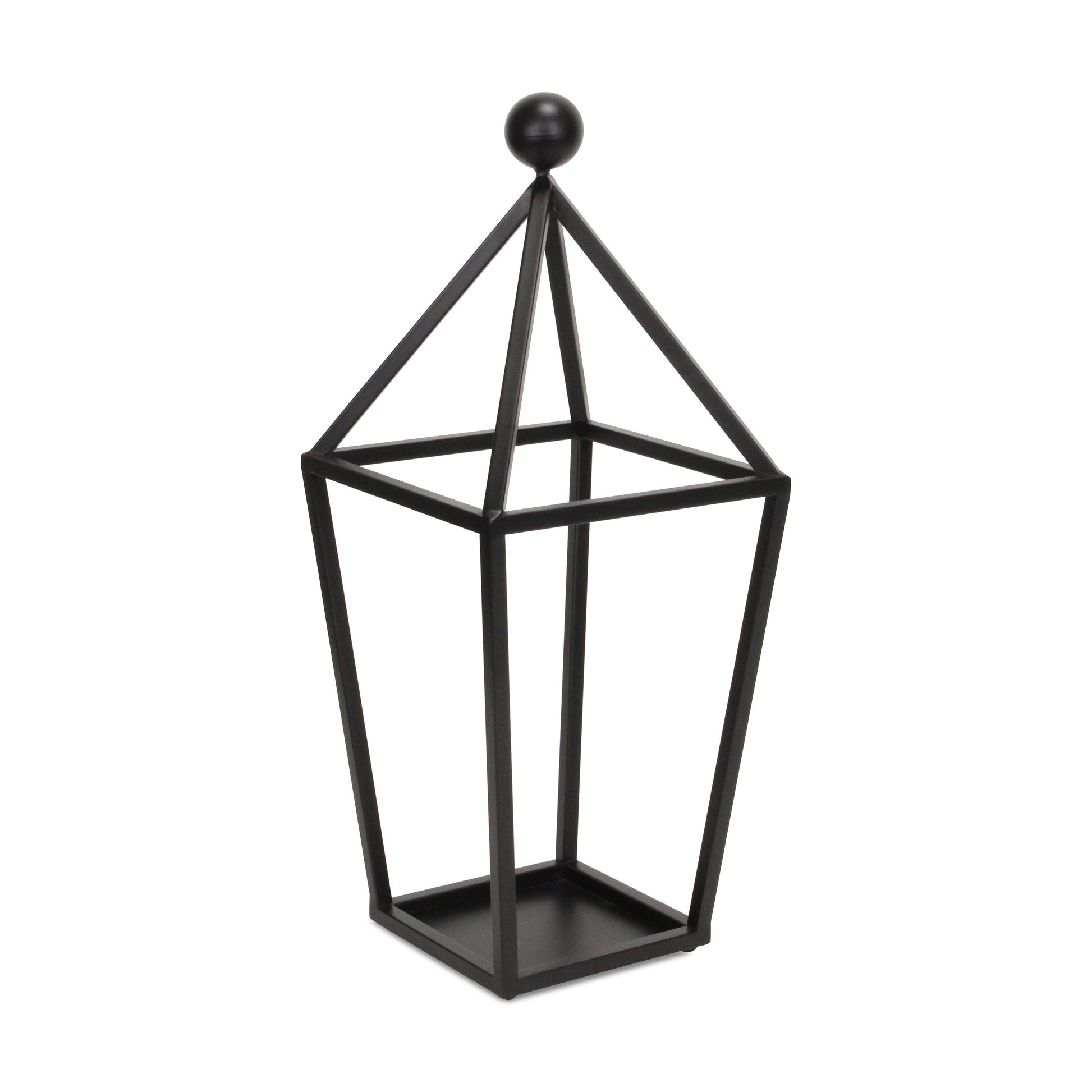 24" Black Geometric Metal Tabletop Lantern Candle Holder-Candle Holders-DECOROLALA