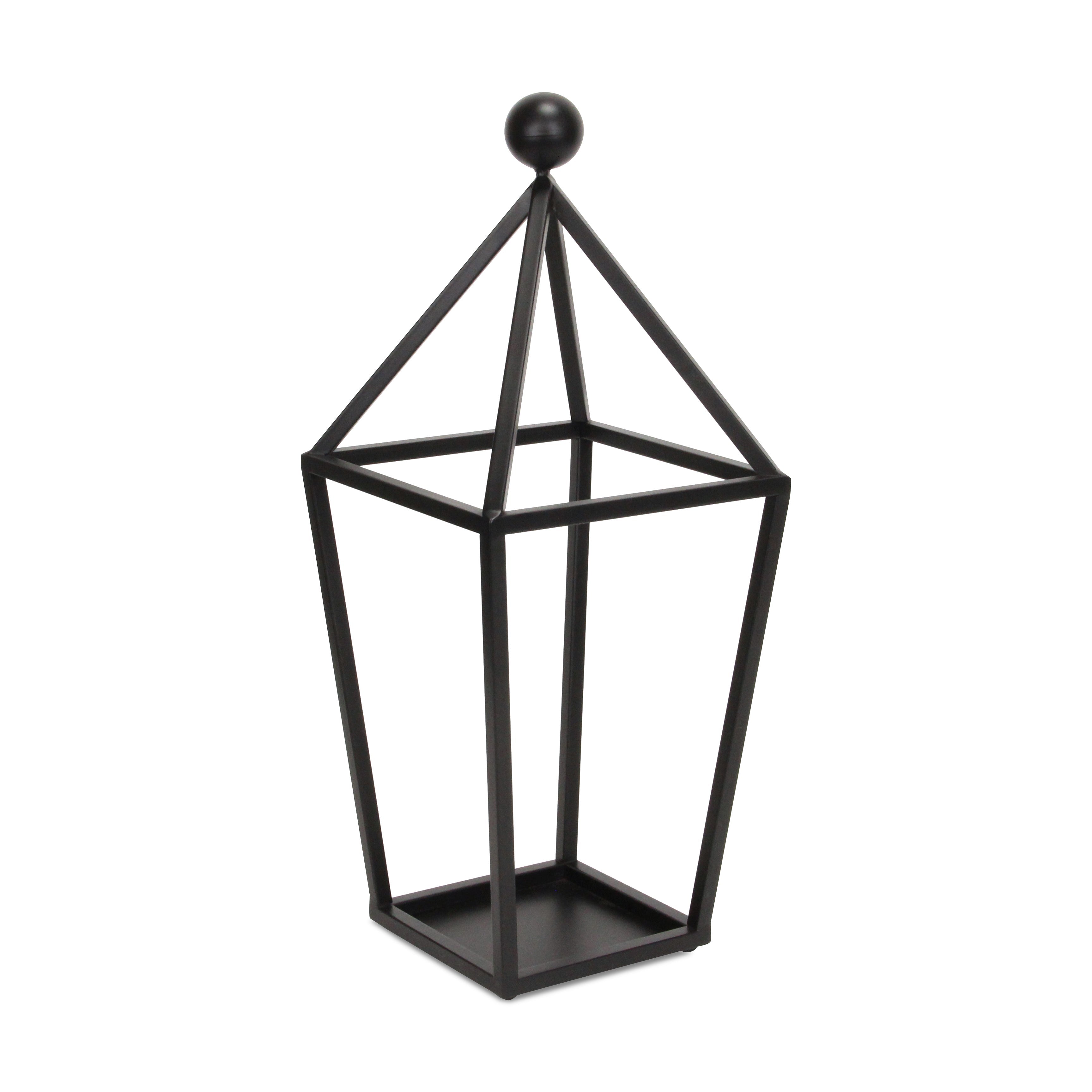 24" Black Geometric Metal Tabletop Lantern Candle Holder-Candle Holders-DECOROLALA