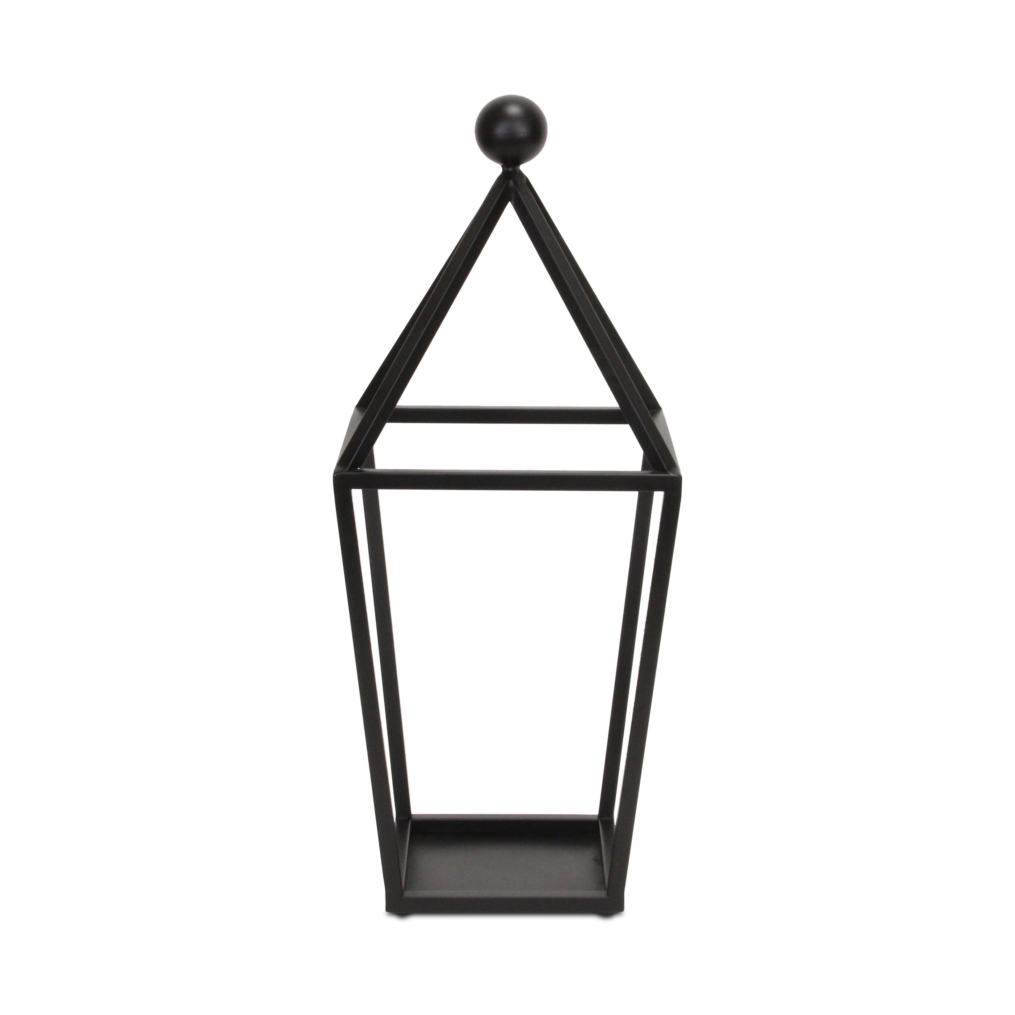 24" Black Geometric Metal Tabletop Lantern Candle Holder-Candle Holders-DECOROLALA