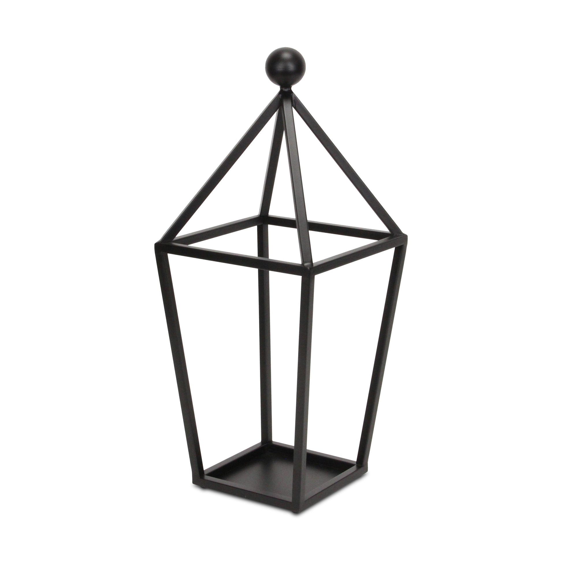 24" Black Geometric Metal Tabletop Lantern Candle Holder-Candle Holders-DECOROLALA