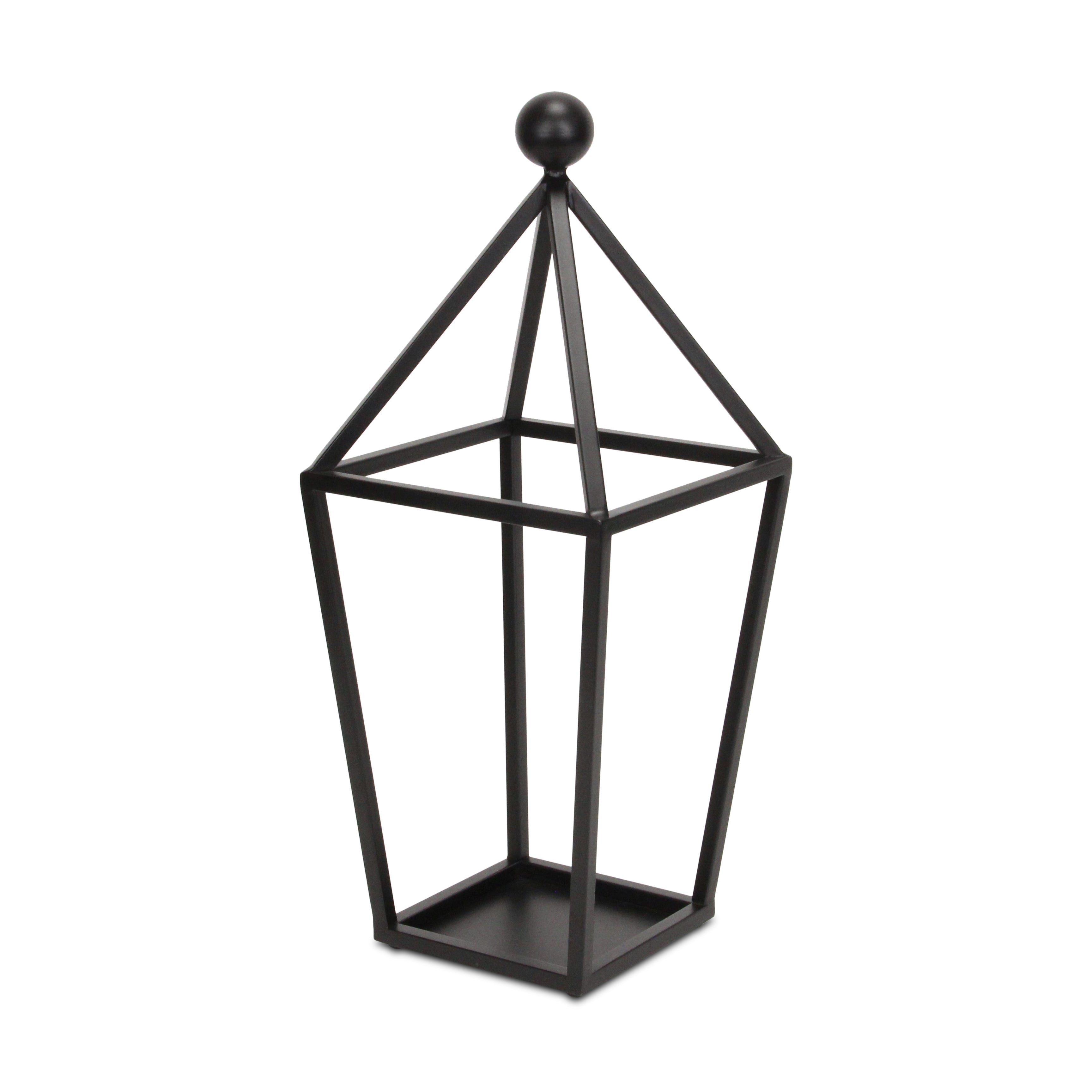 24" Black Geometric Metal Tabletop Lantern Candle Holder-Candle Holders-DECOROLALA
