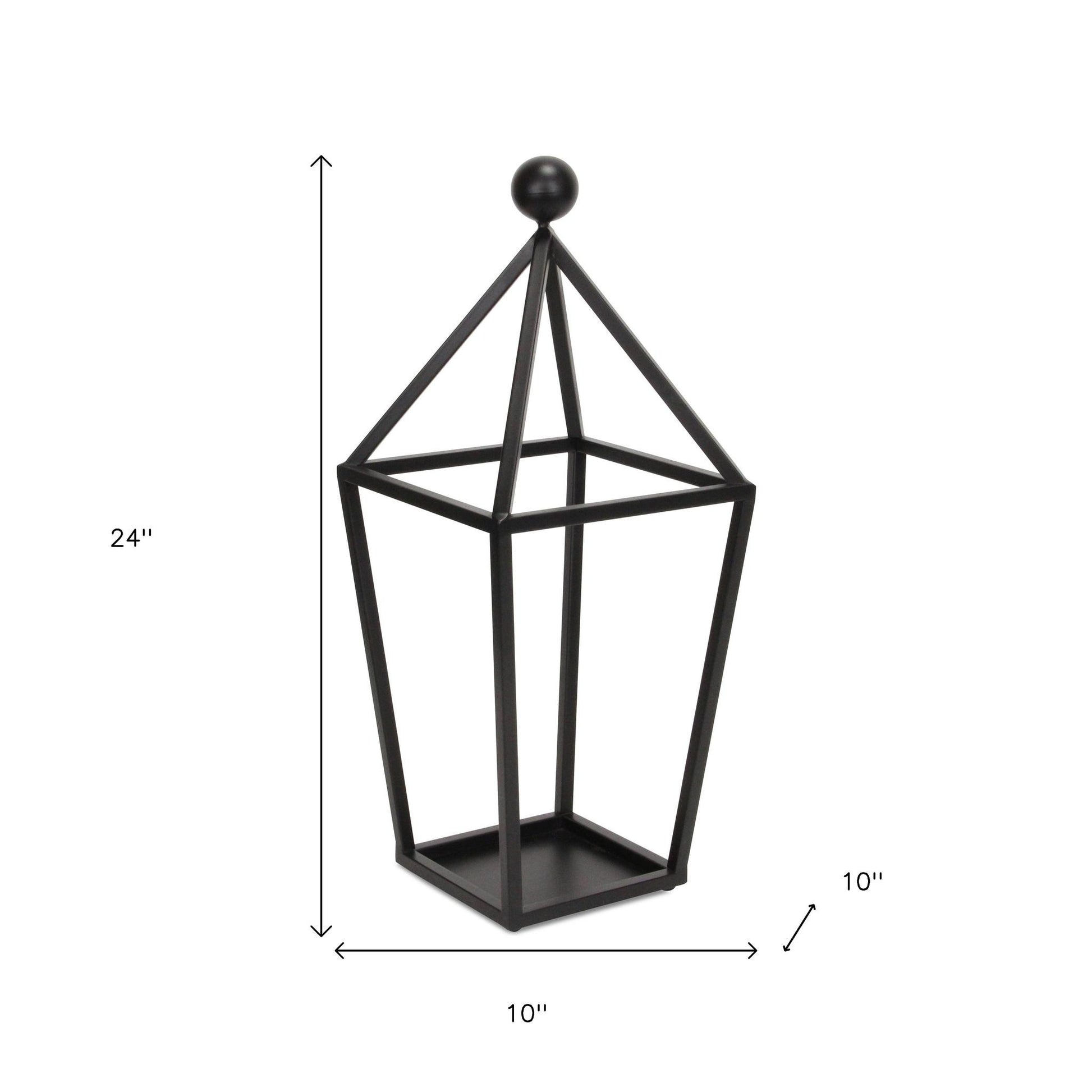 24" Black Geometric Metal Tabletop Lantern Candle Holder-Candle Holders-DECOROLALA