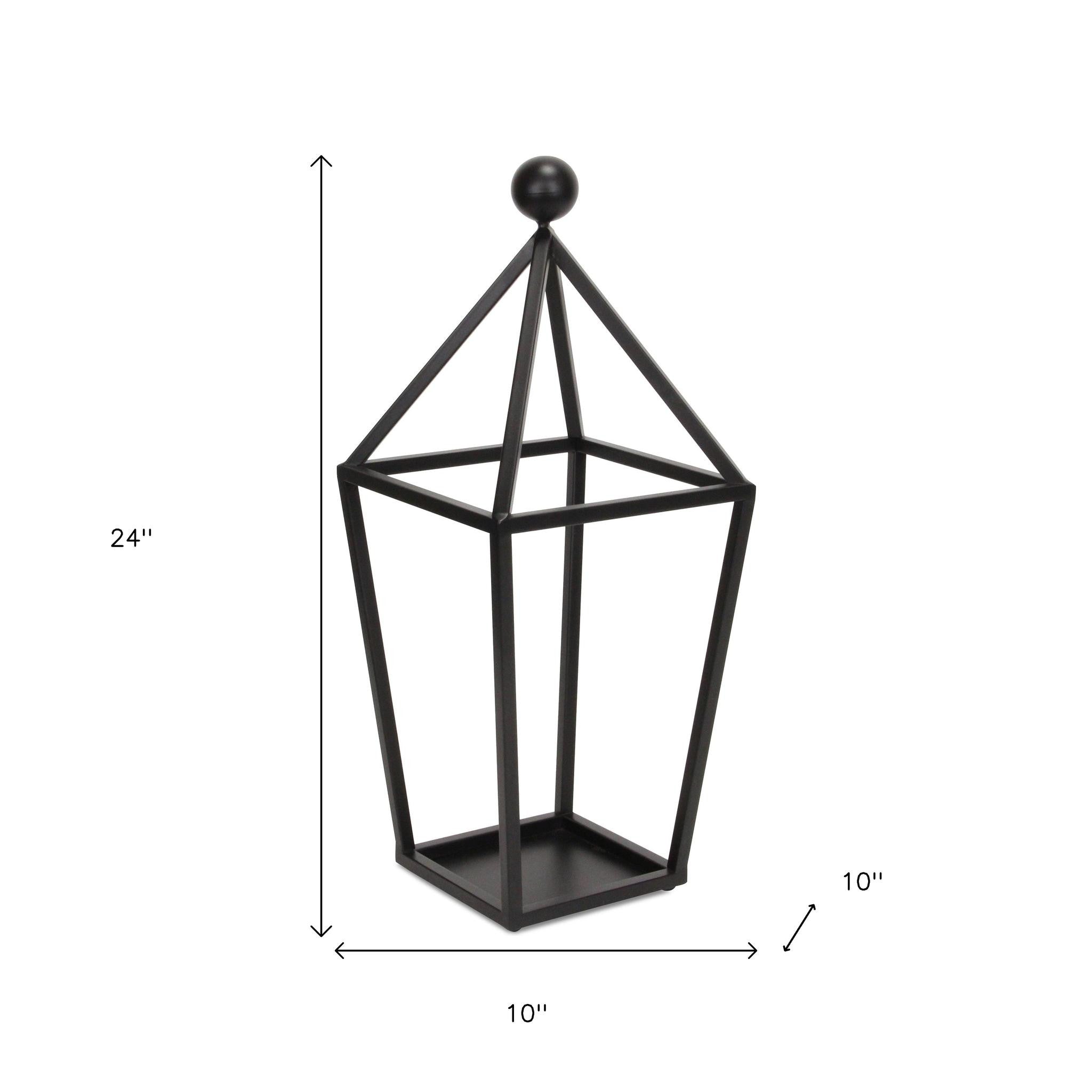 24" Black Geometric Metal Tabletop Lantern Candle Holder-Candle Holders-DECOROLALA